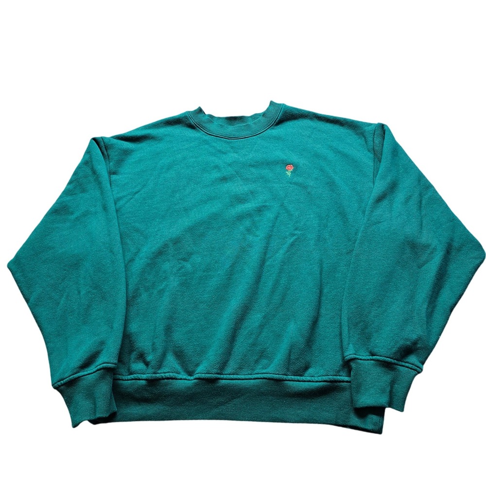 Victoria's Secret Rose Crewneck Sweatshirt Womens S Teal Green Fleece Pullover